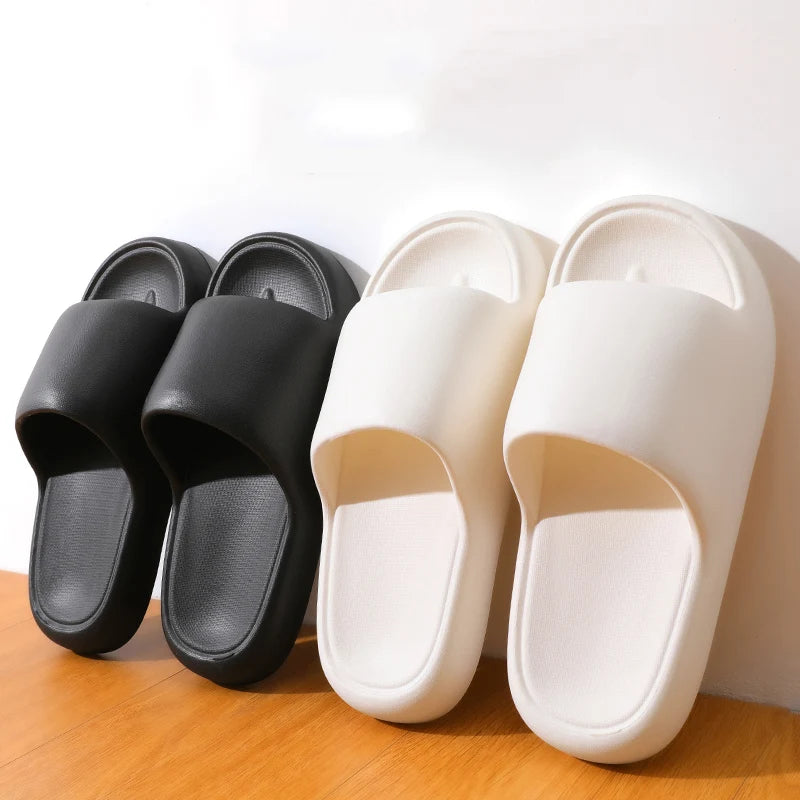Unisex Bathroom Slippers Cloud Cushion Slides Summer Flat Sandals Thick Platform Shoes Man Indoor