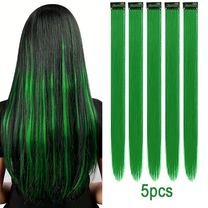 Clip-In Hair Extensions 5pcs Straight Colorful Synthetic 20 Inch