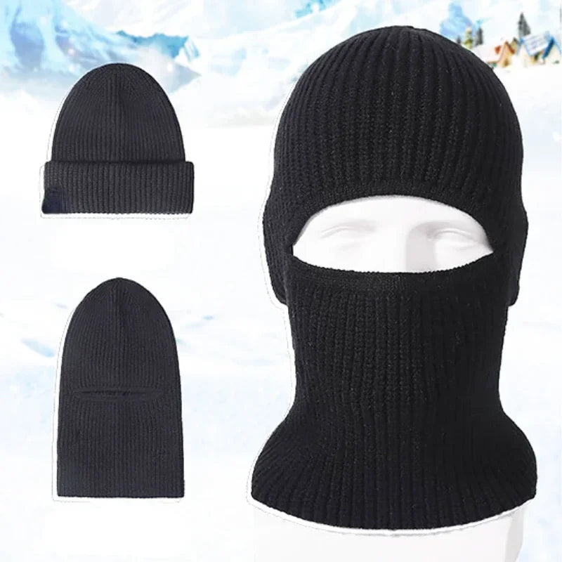 2-in-1 Knitted Balaclava Beanie Hat – Windproof Full Face Ski Mask