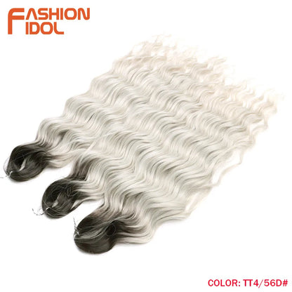Anna 24 Inch Synthetic Hair Water Wave Braiding Extensions Ombre Blonde Deep Afro Curl Twist Crochet
