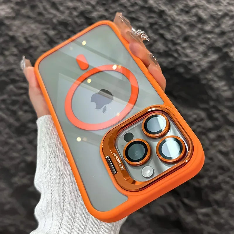 Metal Ring Transparent Shockproof iPhone Case with Camera Lens Protector