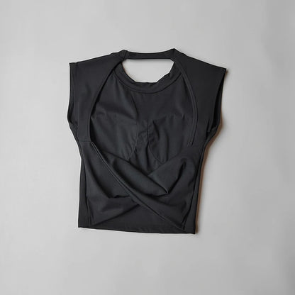 Women's Backless Yoga Crop Top – Built-In Chest Pad Sports Tee