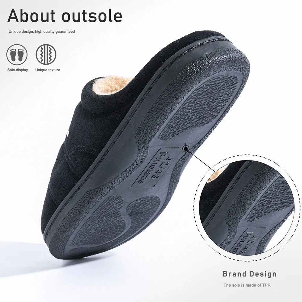 Men's Suede Winter Slippers Memory Foam Fleece-Lined Platform