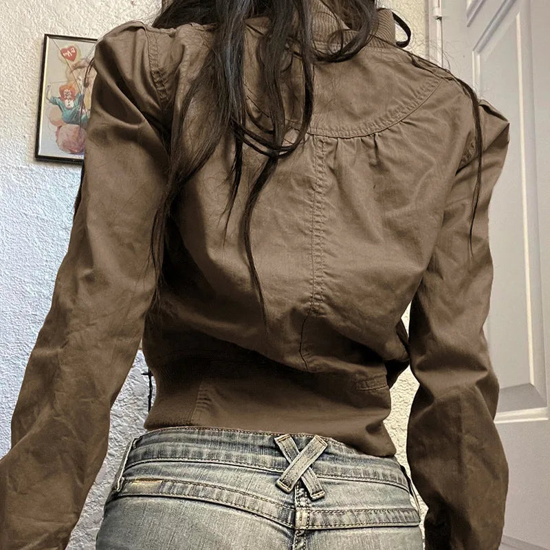 Women's Retro Flight Jacket – Zip-Up Bomber with Pockets