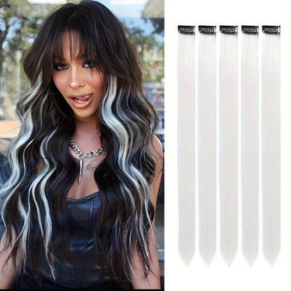 5pcs Set Long Straight Hair Extensions Synthetic Clip Women Halloween Christmas Party Cosplay