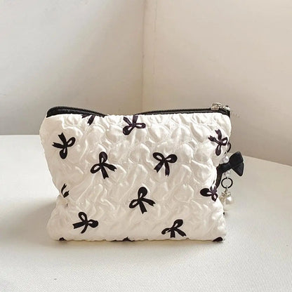 Makeup Bag with Bow Print – Cute Quilted Cosmetic Pouch