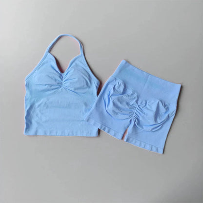 Women's Strappy Backless Crop Top & Scrunch Shorts Set – Gym Yoga Activewear