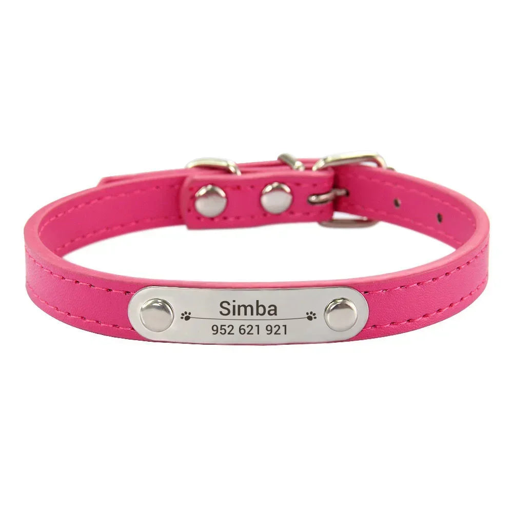 Personalized Dog Collar with Engraved ID Nameplate – PU Leather