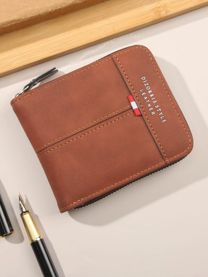Men's Zipper Wallet – Short Trifold Retro PU Leather Bifold