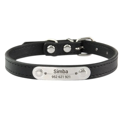Personalized Dog Collar with Engraved ID Nameplate – PU Leather