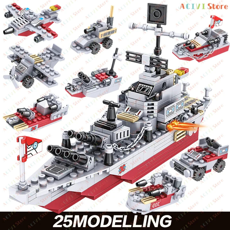 Navy Warship Building Block Model Kit – Compatible with LEGO Construction Sets
