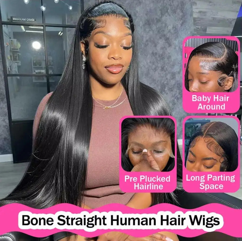 Bone Straight Human Hair Wig – 13x4 13x6 5x5 HD Lace, 250% Density, Glueless