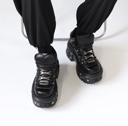 Gothic Platform Boots – Women's Punk Lace-Up Shoes with Metal Decor