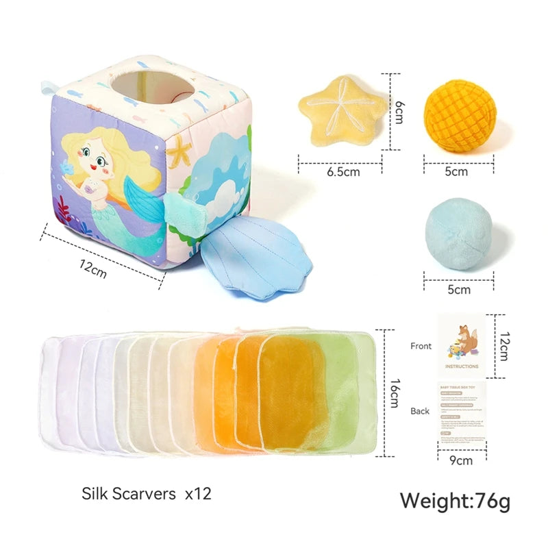 Montessori Baby Busy Box with Sensory Scarves & Cloth Toys