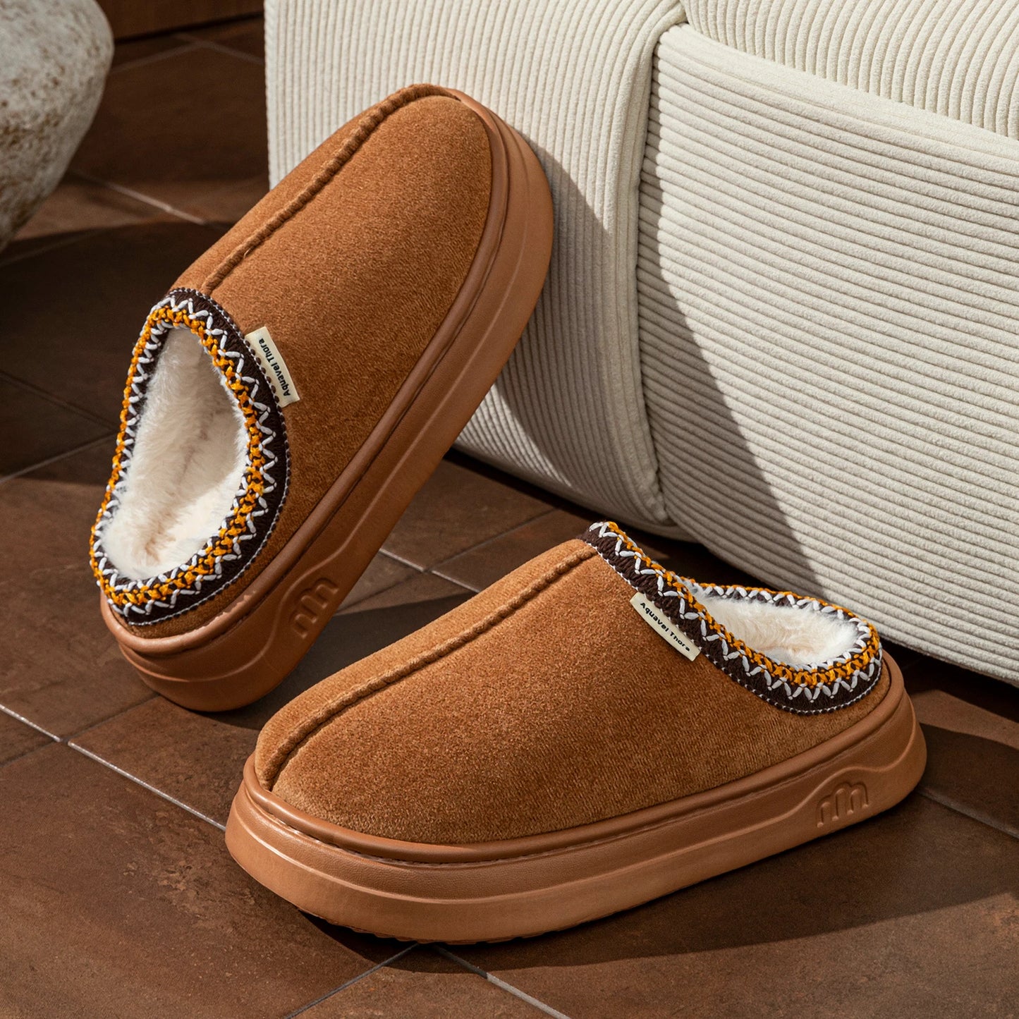 Fuzzy Fur Slipper Boots Women Men Winter Warm Anti-Slip