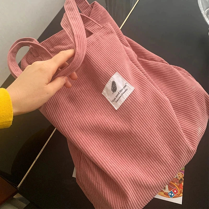 Corduroy Tote Bag for Women – Soft Reusable Shoulder Shopper Bag
