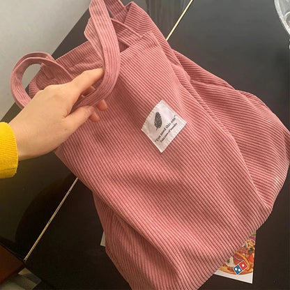 Corduroy Tote Bag for Women – Soft Reusable Shoulder Shopper Bag