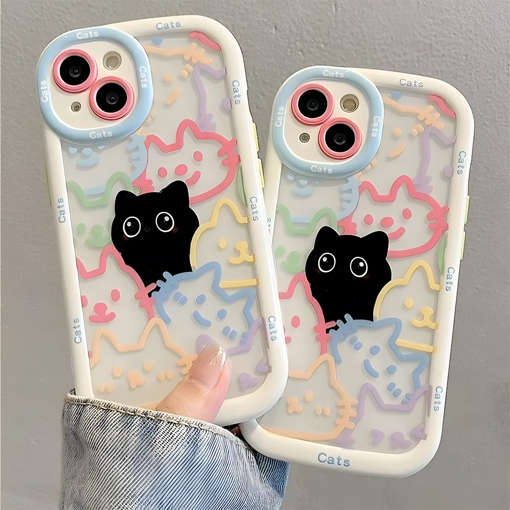 Cut Cat Aninal Phone Case Iphone 15 Funda 16 17 Pro Max 11 13 14 12 7 8 Plus Se 2020 Air 17promax