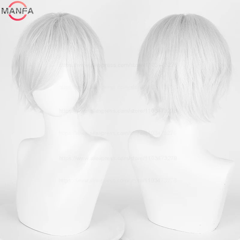 Anime 30cm Short Straight Cosplay Wig Black White Green Brown Purple Blue Gray Red Gold Man Women