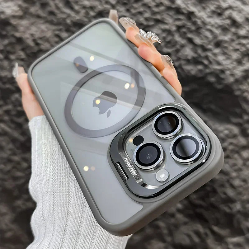 Metal Ring Transparent Shockproof iPhone Case with Camera Lens Protector