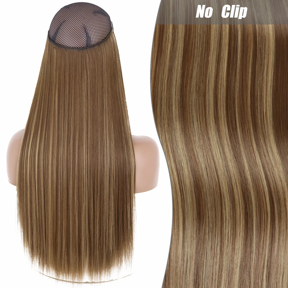 No Clips Natural Hair Extension Synthatic Artificial Long Straight Hairpiece Blonde Black Mixed
