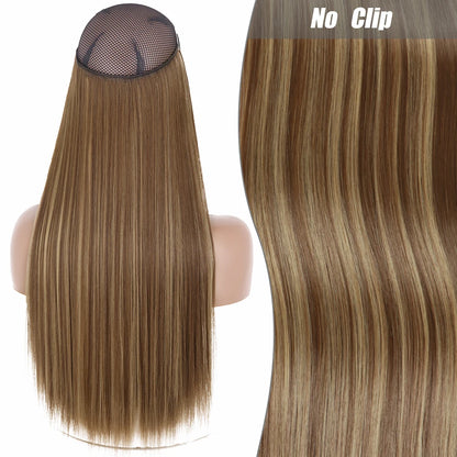 No Clips Natural Hair Extension Synthatic Artificial Long Straight Hairpiece Blonde Black Mixed