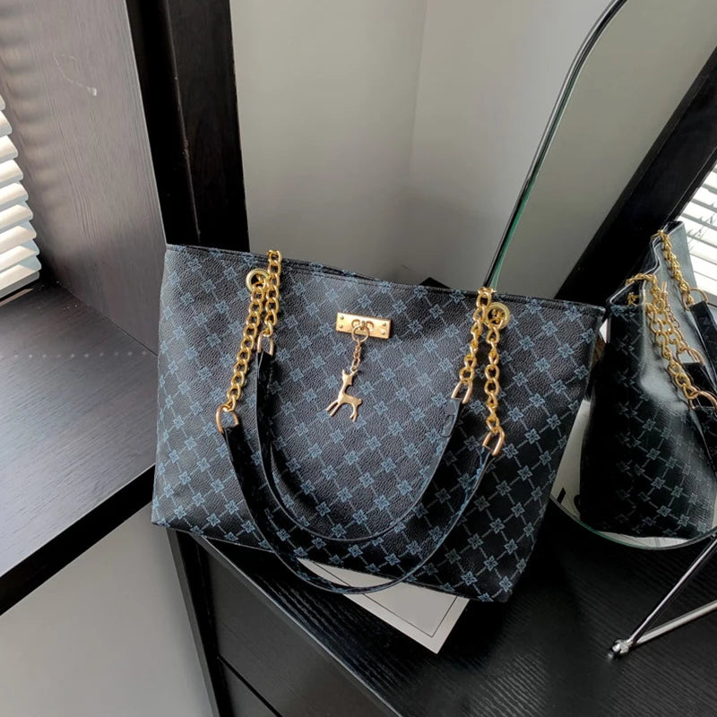 Luxury Monogram Tote Bag for Women – Large Capacity Chain Shoulder Bag