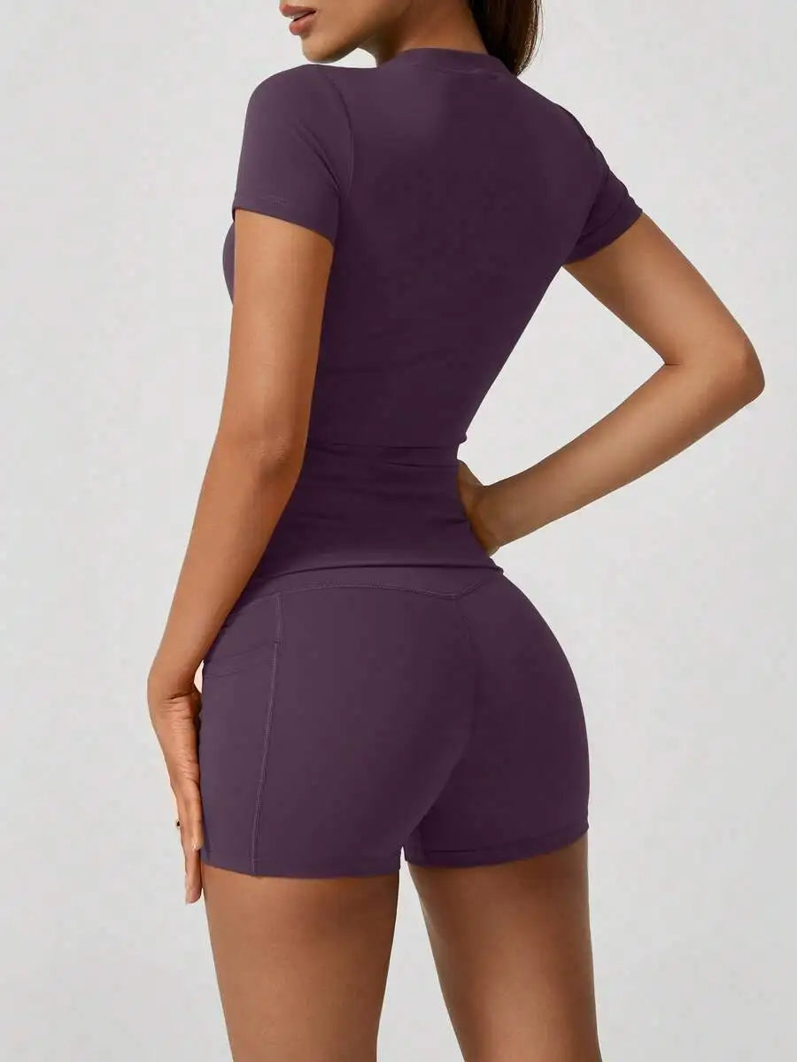Women's Crop Top & Shorts Workout Set – Tummy Control