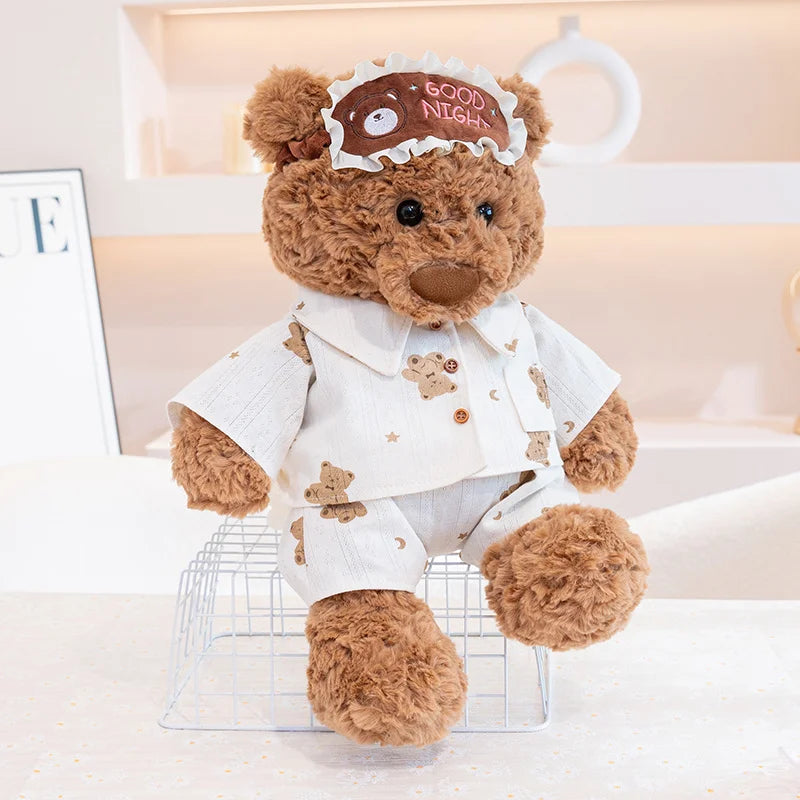 Pajama Teddy Bear Plush Doll – Cute Stuffed Animal with Sleep Mask