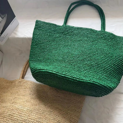 Handwoven Straw Tote Bag – Women's Large Beach Shoulder Bag