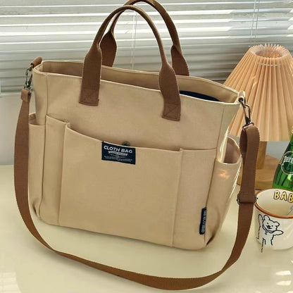 Large Capacity Canvas Tote Bag – Minimalist Shoulder & Crossbody Bag for Women