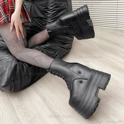 Platform Boots for Women – Height Increasing Leather Gothic Punk Ankle Boots