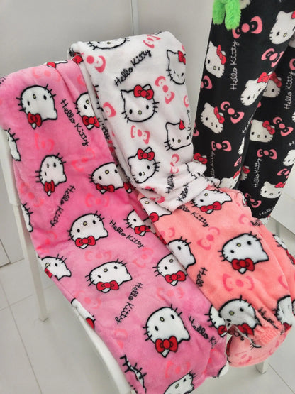 Hello Kitty Cartoon Pajama Pants for Women - Soft Fleece Sleepwear