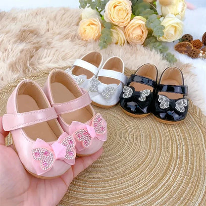 Baby Girl Mary Jane Shoes – Rhinestone Bowknot, 0–18 Months
