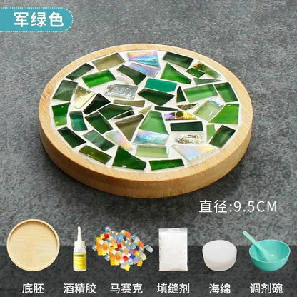 DIY Mosaic Coaster Kit – Handmade Bamboo Cup Mat with Glass Tiles