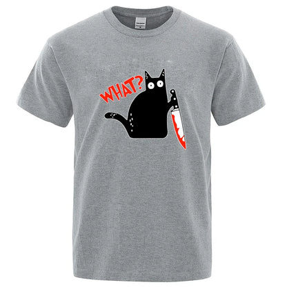 Knife Cat Graphic T Shirt Funny Cotton Blend Streetwear Tee
