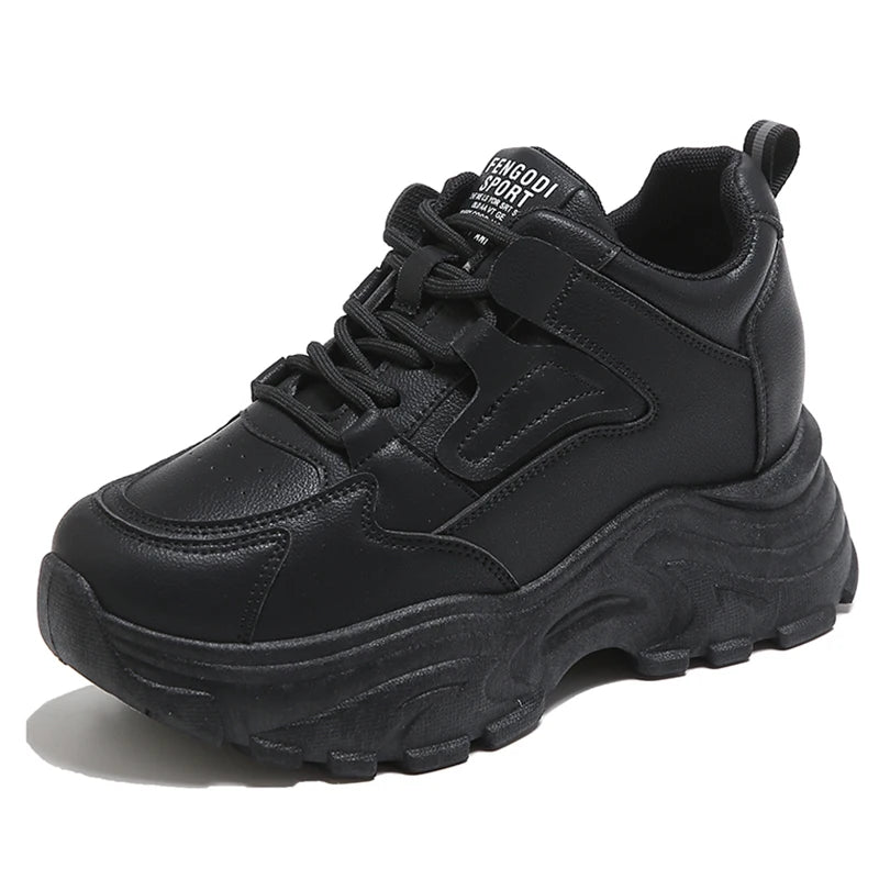 Platform Chunky Sneakers Women – Lace-Up PU Leather Thick Sole