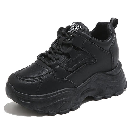 Women's Platform Sneakers – Lace-Up Thick Sole PU Leather Shoes