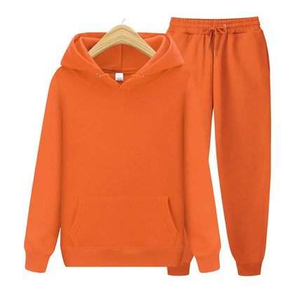 Women's Hoodie & Jogger Two-Piece Set – Casual Solid Color Tracksuit