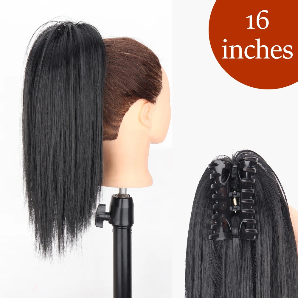 Synthetic Long Straight Claw Clip Ponytail Hair Extensions 24inch Heat Resistant Pony Tail Piece