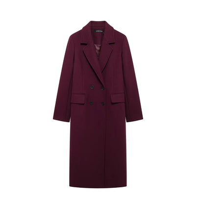 Women's Double-Breasted Wool Blend Coat – Long Lapel Jacket