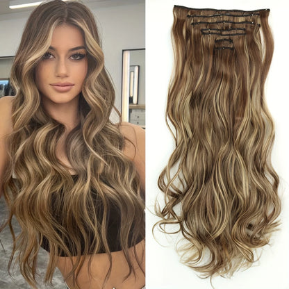 Clip-In Hair Extensions 7pcs 16 Clips Wavy Synthetic 24 Inch