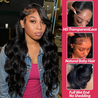 40 Inch 250 Density Body Wave 13x4 Lace Frontal Remy Human Hair Wig 13x6 Hd Transparent Front Pre