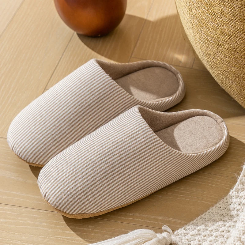 Unisex Home Slippers Soft Fur Warm Indoor Flat Slides Nonslip Couples Shoes Bedroom Light Slience