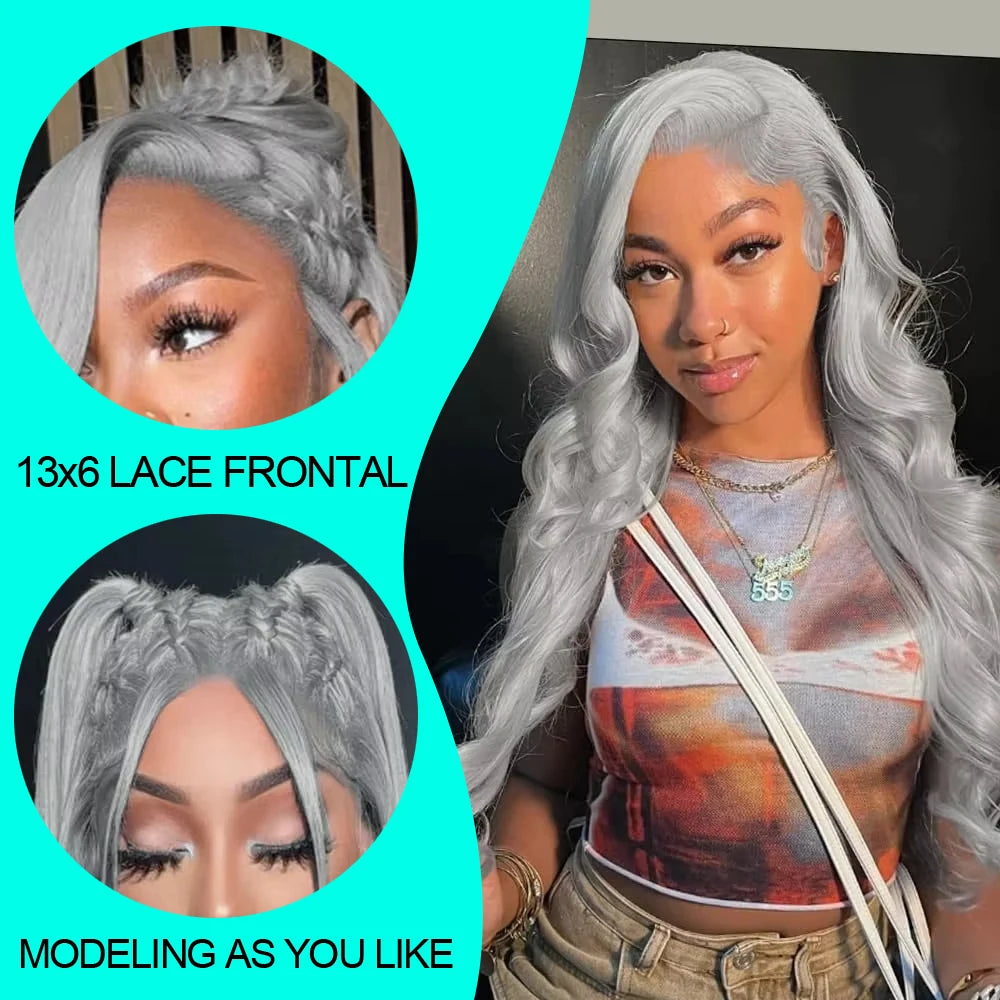 Silver Grey HD Lace Front Wig – Brazilian Remy Human Hair Body Wave