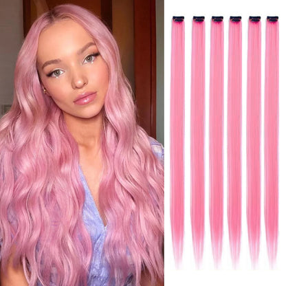 Clip Hair Extensions 6pcs Pack Colored Party Highlights 22 Inches Multi-Colors Straight Hair