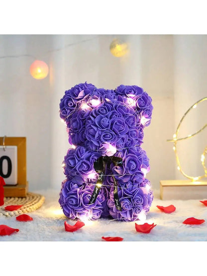 Rose Teddy Bear with LED Lights Artificial Flower Gift