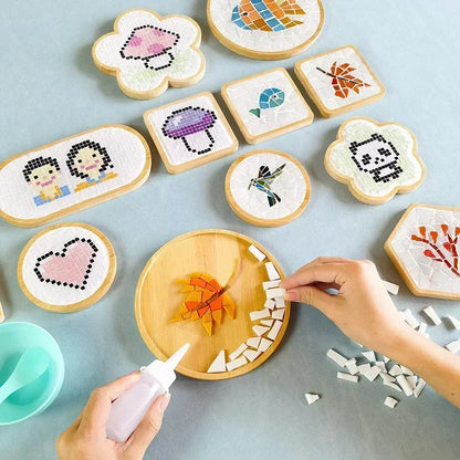 DIY Mosaic Coaster Kit – Handmade Bamboo Cup Mat with Glass Tiles