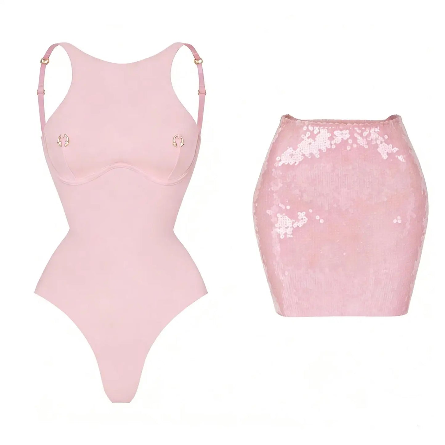 Women's 2-Piece Bodysuit & Sequin Skirt Set