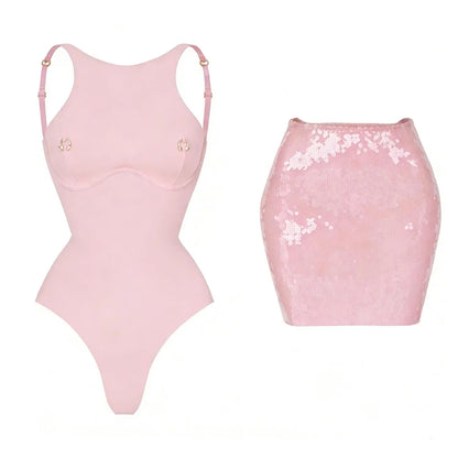 Women's 2-Piece Bodysuit & Sequin Skirt Set